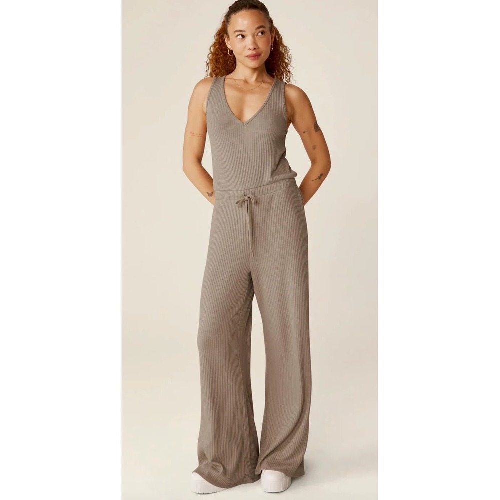 Beyond Yoga Jetsetter Jumpsuit Womens M Ribbed Loungewear Athleisure Wide Leg